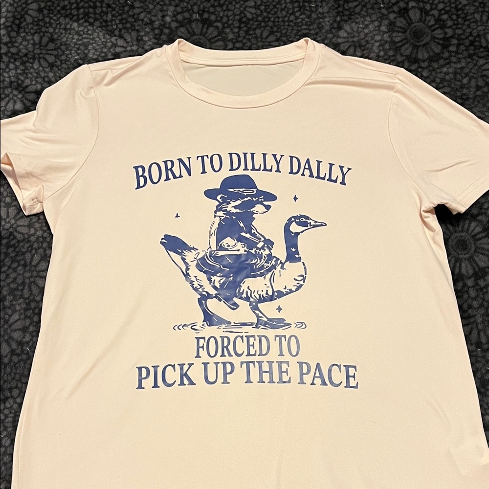 Cream Graphic T-Shirt with Blue Print